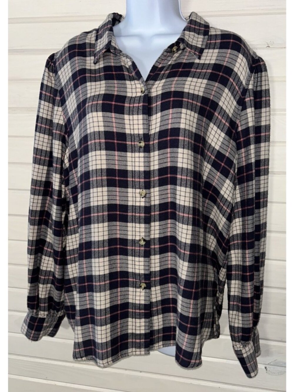 Rails Sz XL Angelica Plaid Flannel Top Blouse L/S Cotton Rayon Pink Navy EUC